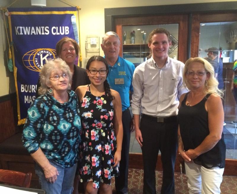 From left: Della Franklin (James Franklin's mother), Lisa Simmons (Bourne-Wareham Kiwanis Club President), Zariah Lima (Wareham High Key Club President), Bill Jenkins (Bourne-Wareham Kiwanis Club Treasurer), Alex Atkinson (Wareham High Key Club Editor), and Pamela Franklin (James Franklin's wife). COURTESY WAREHAM KEY CLUB