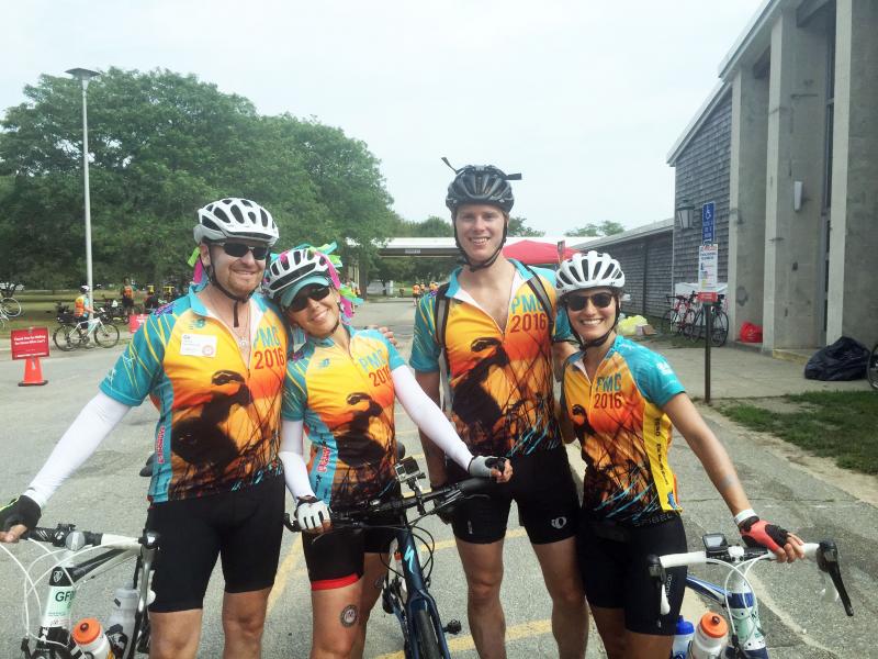 Members of team Pedal 2 the Mettle traveled from Florida and California for the ride. From left: Gil and Chris Falcone and Cody and Natalie Gantz. BY MATTHEW BERNAT