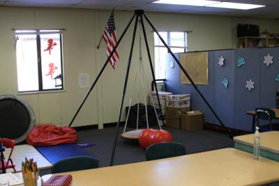 This small Decas Elementary classroom is divided in half, with one half used for occupational therapy and the other for office space for music teachers. BY JAIME REBHAN