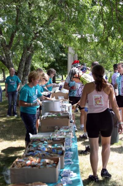 There was quite a spread of food donated by Dana Farber to keep the riders energized. BY CYRUS MOULTON