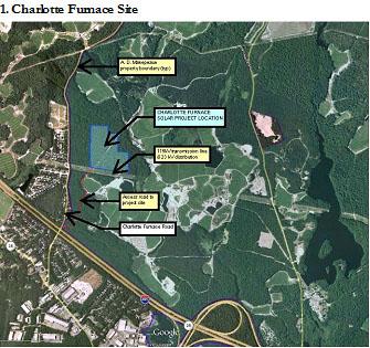 The 38.8-acre site off Charlotte Furnace Road is surrounded by A.D. Makepeace forested land, meaning it will be out of sight from residences. It also abuts high voltage power transmission lines so that the energy produced can be directly sent to customers throughout the region. COURTESY A.D. MAKEPEACE CO.