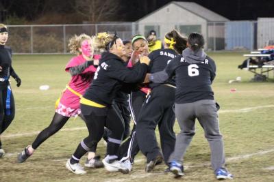 The ladies of Wareham High School battle for the ball in a scrum worthy of a rugby match. BY BARBARA THOMAS