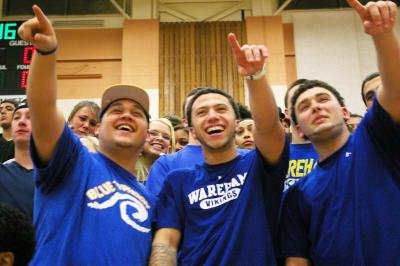 Ummm...Wareham High School juniors (from left to right) Tyler "Tanc" Ancaha, AJ Filkins and Brett Labonte are definitely not "pretending" to point at something. They are definitely pointing at something happening on the court, even though the picture was taken before the game started. Definitely. BY RISHI SIDHU