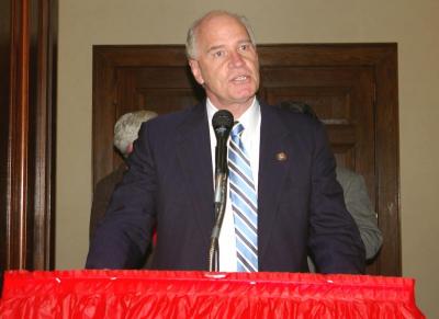 Congressman Bill Keating speaks during the Veterans Wall dedication on March 13 at Memorial Town Hall. BY RISHI SIDHU