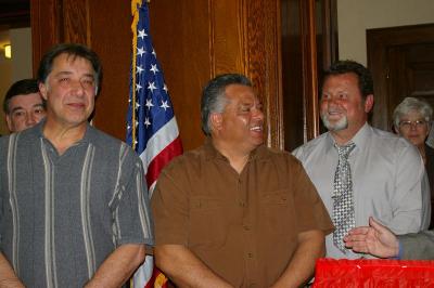 From left to right, members of the Municipal Maintenance Department who were responsible for building the "Veterans Wall." Frank Bergamasco, Glenn Barrows, and Joseph Edwards. BY RISHI SIDHU
