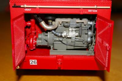 The back of the Air Force truck with the doors open and the engine for the pumps visible. BY RISHI SIDHU