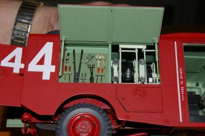 The back compartment of a model U.S. Air Force rescue truck used in the mid 50s with automotive tools, such as wrenches and metal cutters, on display. BY RISHI SIDHU