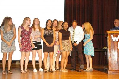 The girls track team were congratulated for having the highest GPA at 86.82 in the winter during the Senior Athletic Awards Night held in the Wareham High School auditorium on the evening of May 24. BY RISHI SIDHU