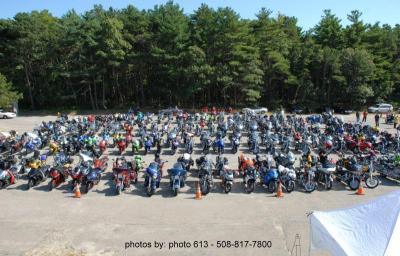 The bikes stand in rows at the Dudley L. Brown VFW in Onset after the 8th Annual Ride in 2010. COURTESY RICK GRAHAM COMMITTEE