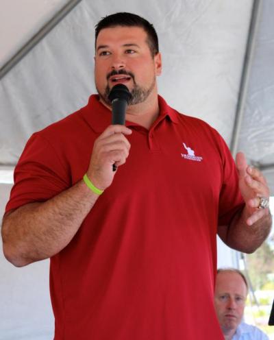 Former Patriots football player Joe Andruzzi was honored for his work with his wife in raising funding for pediatric brain cancer research. Andruzzi later fought and beat his own battle with lymphoma. BY JAIME REBHAN