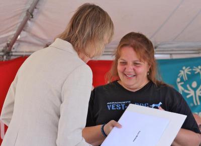 Wareham resident Diane Whittaker, who raises money to purchase protective vests for working police dogs through nonprofit Vest-A-Dog, was honored. Whittaker also created a canine first-aid kit for the furry crime-fighters. BY JAIME REBHAN