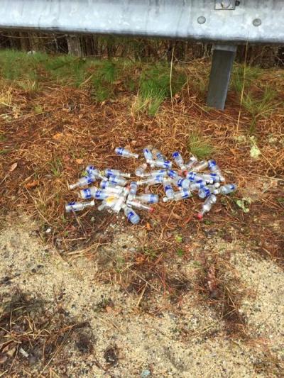 A pile of empty "nips" collected in West Wareham by Mack and Cathy Phinney, Jen Perry, Jesse Ferreira, Bob and Charlotte Short, Bill Sylvia, Brian Adams, Butch Merritt, Lee Guerin, Howie and Claire Smith. COURTESY DON'T TRASH WAREHAM