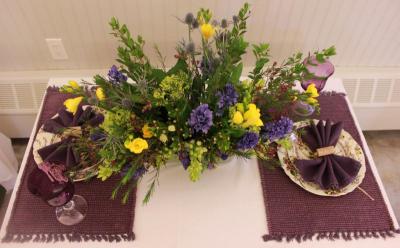 This table set-up was created by Paula Kingsbury and it won second place in "The Pastoral Symmetry" division of Wareham Garden Club's Small Standard Flower Show. BY ZARRIN TASNIM AHMED