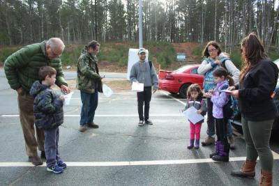 Explorers gather in the parking lot of Minot Forest Elementary School before the hike. BY ZARRIN TASNIM AHMED