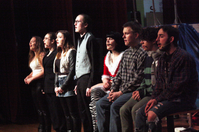 The main cast of Wareham High School's upcoming "Rent: School Edition." From left: Abby Glidden, Hannah Eddleston, Mikaylee McEwan, Nick Dix, Brooke Cannon, Matt Thompson, Zach Flanigan and Coleby Paling. BY MATTHEW BERNAT