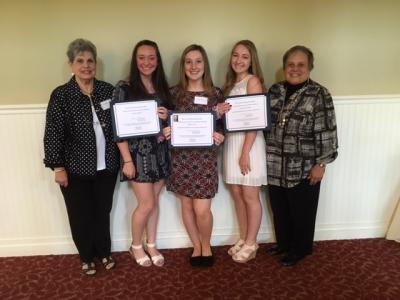 Three Greater Wareham students each received a $1,000 scholarship from the Tobey Hospital Guild at its annual luncheon held May 25 at Bay Pointe Country Club in Buzzards Bay. Pictured (from left) are Josephine Praino, Tobey Guild Scholarship Chair; Sarah Vaughan; Hailey Newell; Constance Chandler; Elaine Meredith, Tobey Guild President. COURTESY SOUTHCOAST HEALTH