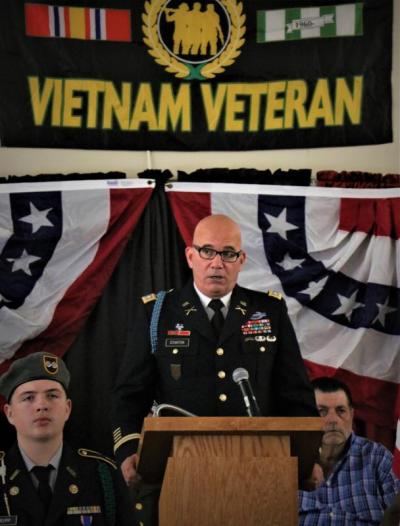 Col. Matt Stanton of the Junior Reserve Officers' Training Corps introduced the speakers and gave a short memorable speech of his own during the ceremony. Photo by: Nadya Korytnikova