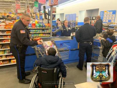 On Thursday, members of the Wareham Police Association escorted youngsters on their shopping excursions at Walmart where children chose gifts of their choice. Photo courtesy: Wareham Police Department.