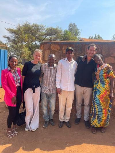 Jonathan Tirrell, second from right, with colleague Elizabeth Dowling from Tufts University, second from the left; confesses Genocide perpetrators Francois Gakwaya and Naason Karenzi, middle; and two colleagues from PeacEdu Rwanda on either end.