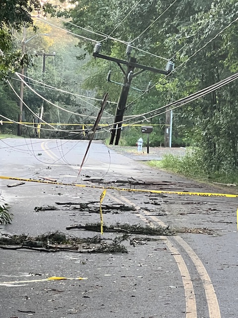 Downed power lines on Blackmore Pond Road. Photo by Kristin Anderson