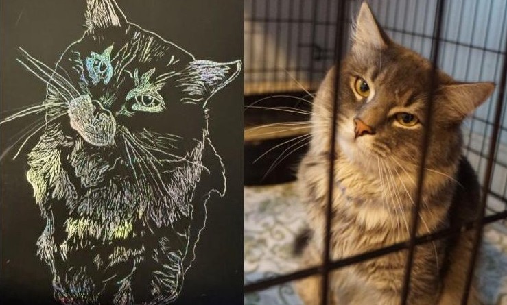 Kiko the cat who is energetic and funny, drawn by Aniya Chavis. Photos source: Wareham High School