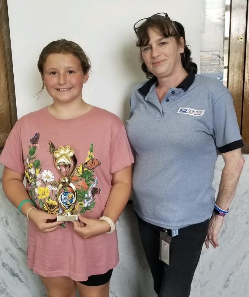 2022 literary winner Gia Goodwin with Stella Sicina at the Wareham Post Office.