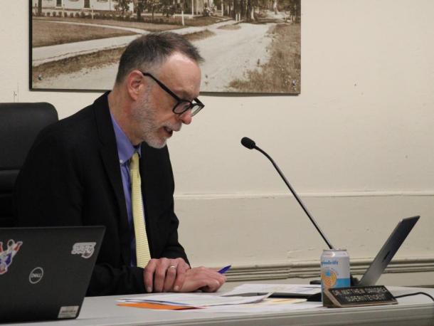 Superintendent Matt D’Andrea added his snow day address to the 48 hour businesses section of the Thursday, March 6 School Committee meeting. Photo by Brandy Muz