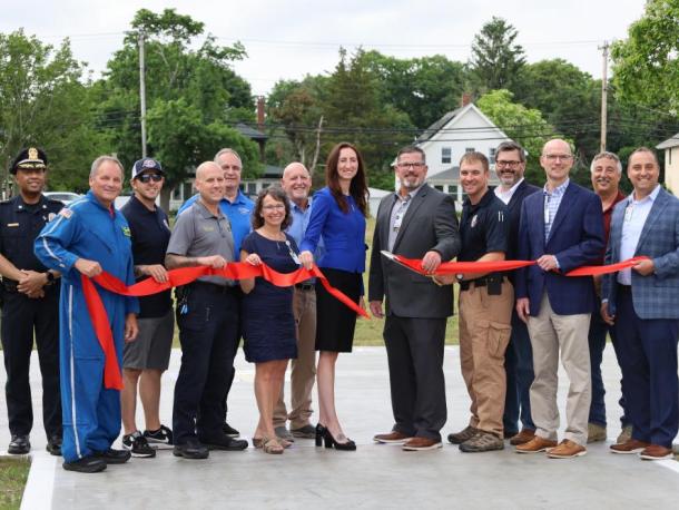 Ribbon cutting at helipad