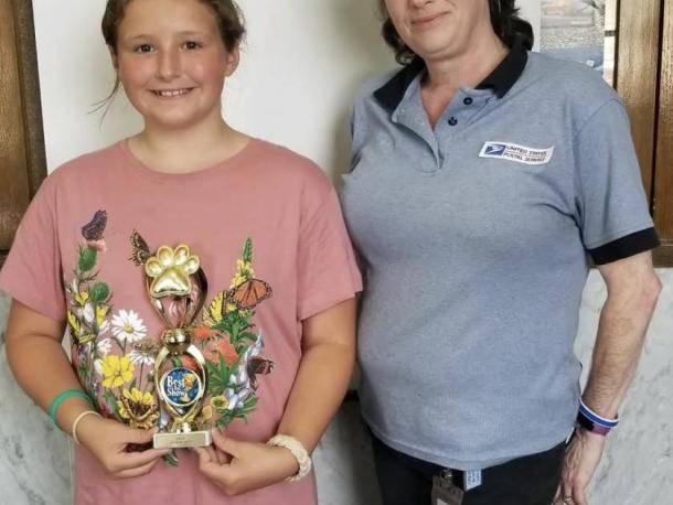 2022 literary winner Gia Goodwin with Stella Sicina at the Wareham Post Office.