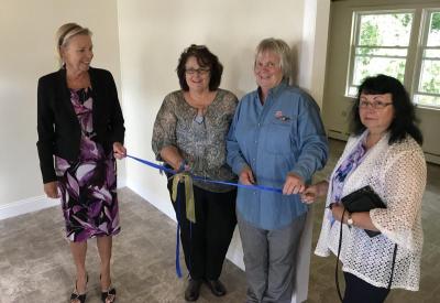 From left: State Representative Susan Williams Gifford (R-Wareham), Wareham Housing Authority Administrator Jacqueline Hickey, Community Preservation Committee Chair Sandy Slavin and former Community Preservation Committee member Angela Dunham at the ribbon cutting. Photo by: Matthew Bernat