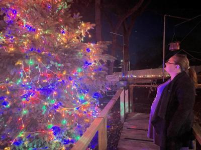 Jennifer McNevin looks at the tree she decorated. The tree was planted in memory of her brother Tommy, who died in 2009. Photos by: Wes Cipolla