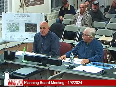 Bill Madden and Danny Warren present the Wareham Planning Board with plans at a Monday, Jan. 8 meeting. Source: Wareham Community Television livestream