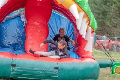 An alligator inflatable kept kids entertained.