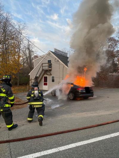 The Wareham Fire Department hoses down the fire. Photo Source: Wareham Fire Department