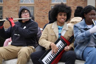 The Wareham High School pep band plays throughout the parade.