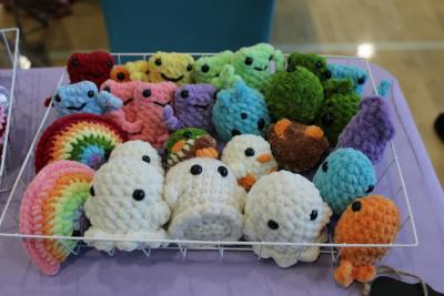 A cute pile of crochet plushies.