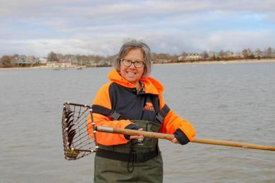 Yvonne Crehan shows off her catch.