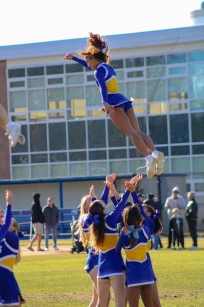 Wareham Cheer brings spirits up during halftime.