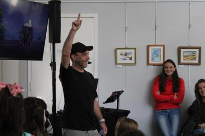 Freeze! DJ Ooch directs a game of freeze dance.