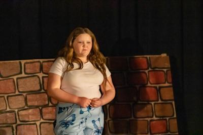 Ariana O'Riley puts her acting skills on during rehearsal.