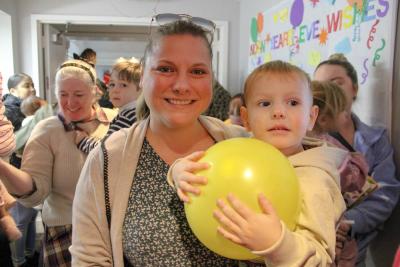 Ben Hall with his balloon he caught during the countdown.