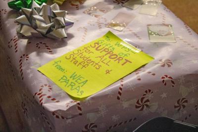 A gift of support given to the school committee. Photos by Brandy Muz