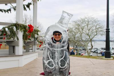 Kat Jones having a snow-ball. 