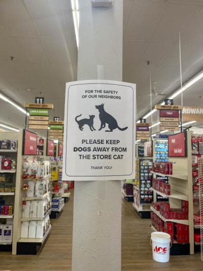 One of many signs around the store.