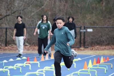 Christian Derrick leads the charge of runners.