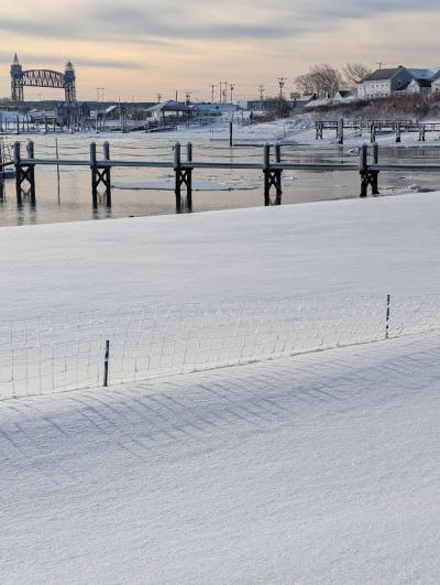  Laura Simone's view of the Cape Cod Canal Railroad Bridge… but in a blanket of white. Photo source: Laura Simone
