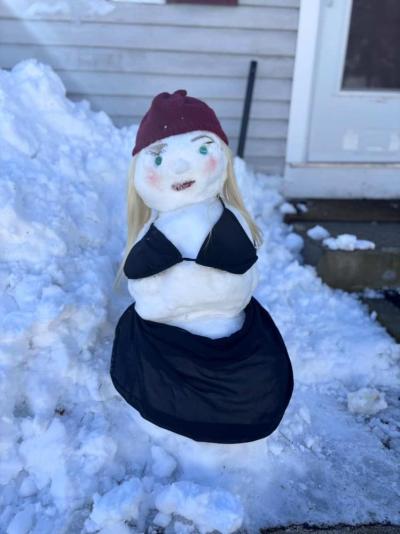 Ice Ice Babe! As the weather warmed snowmen and women popped up around town. Photo source: Kacey Solimine