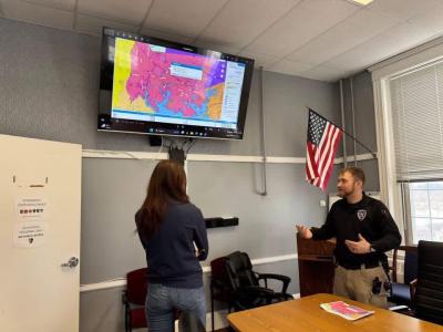Senator Dooner in the Emergency Management Center. 