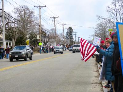 Many cars passing the protestors on Route 6 honked in support. 