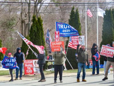 A group of counterprotesters held a demonstration in support of President Donald Trump. 